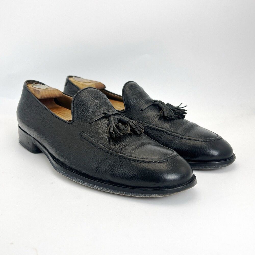 Allen Edmonds Perugia Tassel Loafers Mens Sz 10 Pebbled Black Leather Made Italy